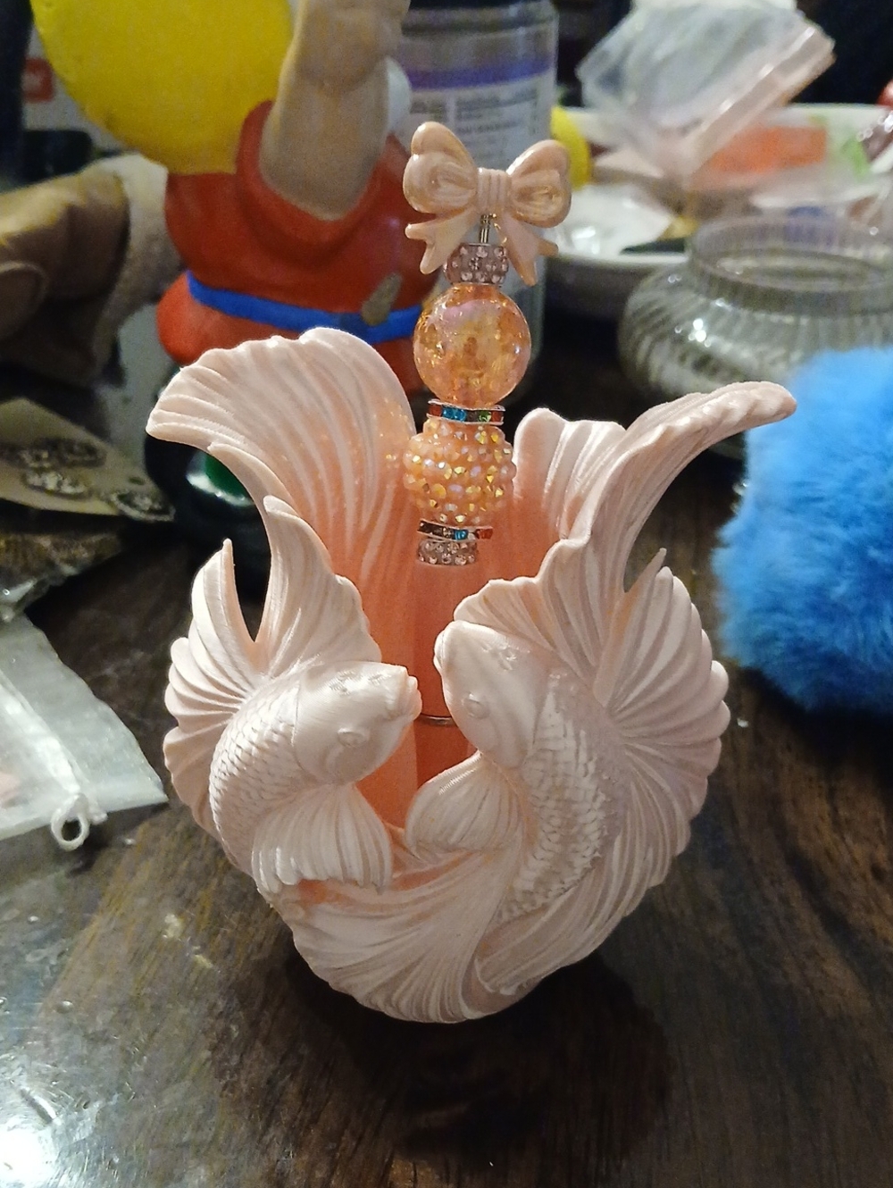 Pink Koi Fish Accent Holder with Beaded Pen NWOT